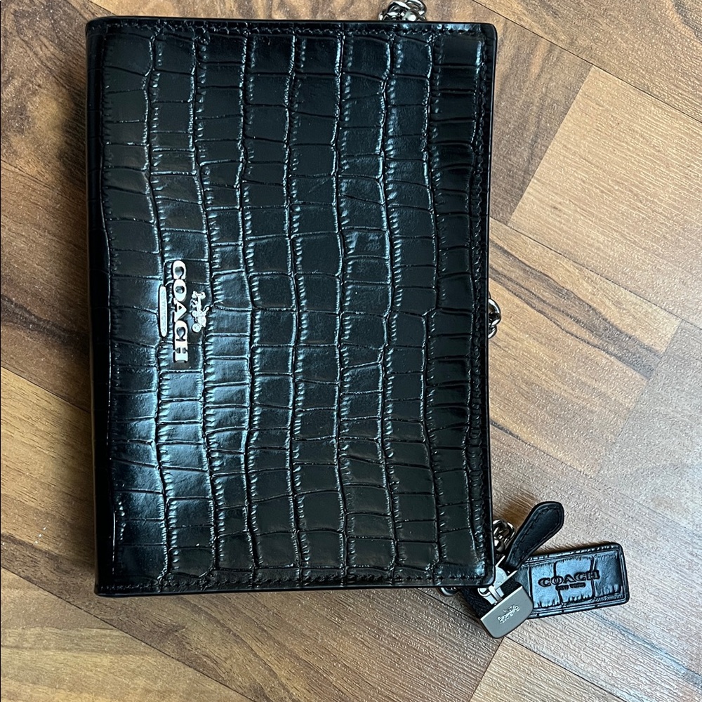 Coach Black Croc-Embossed Leather Clutch